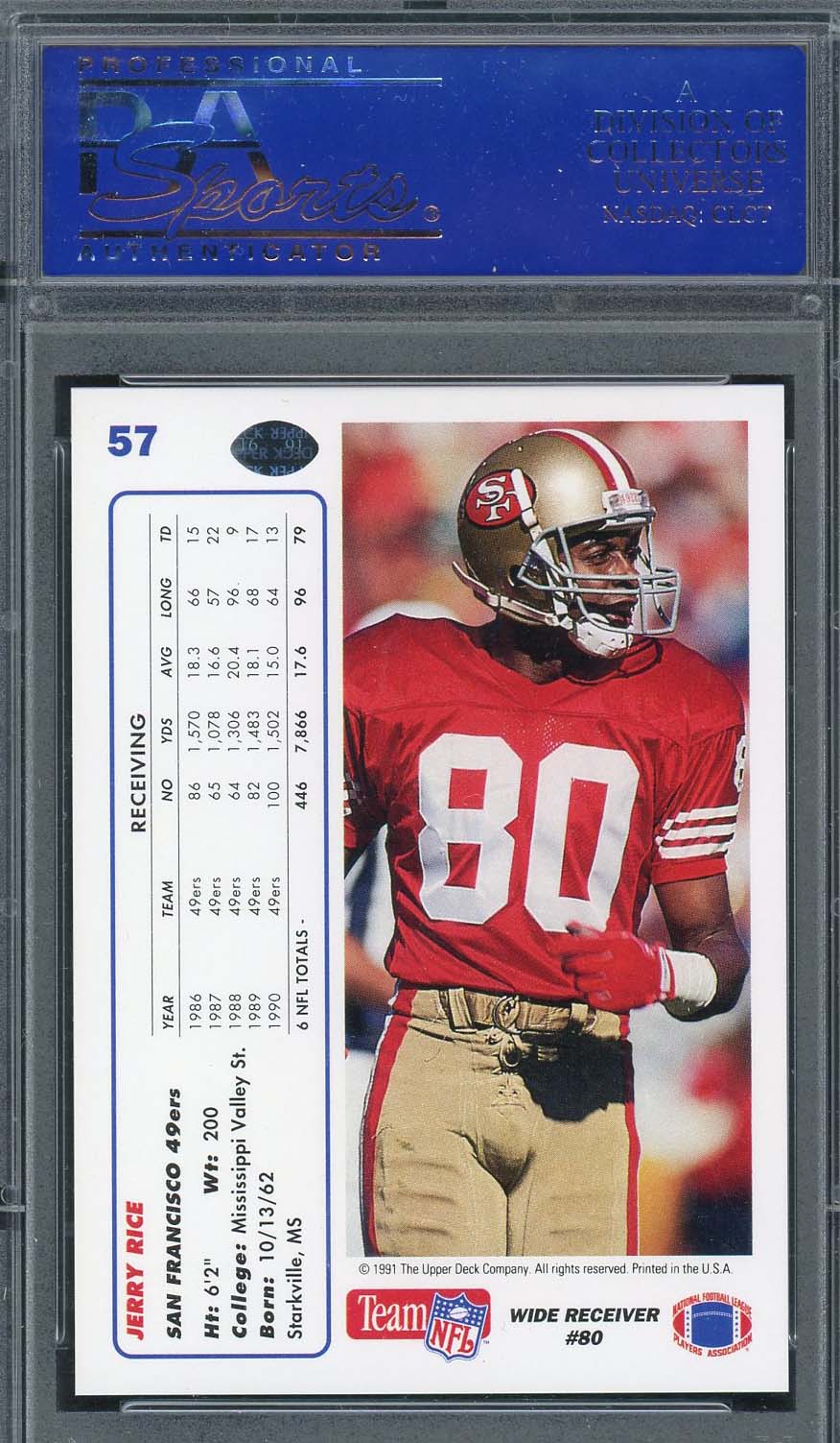 Jerry Rice 1991 Upper Deck Football Card #57 Graded PSA 10-Powers Sports Memorabilia