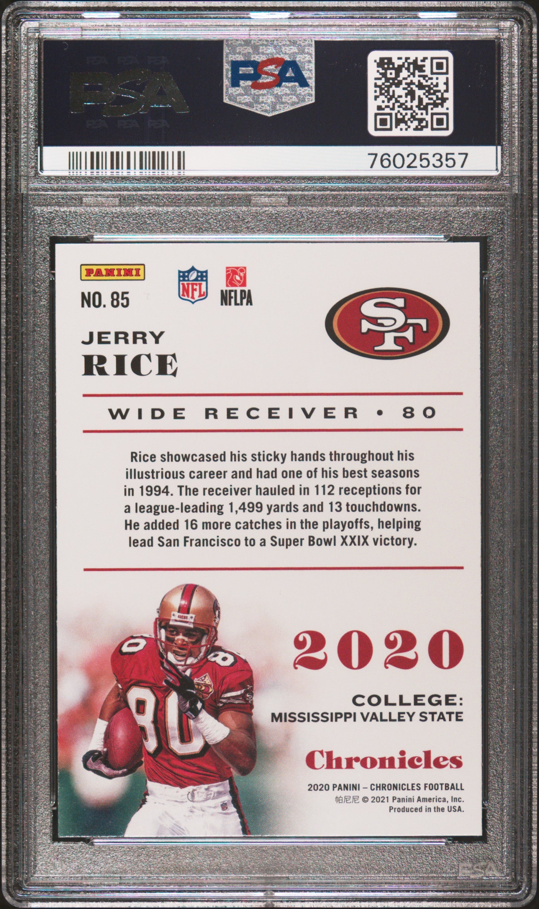 Jerry Rice 2020 Panini Chronicles Football Card #85 Graded PSA 10-Powers Sports Memorabilia