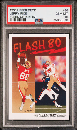 Jerry Rice 1991 Upper Deck Collectors Checklist Football Card #86 Graded PSA 10-Powers Sports Memorabilia
