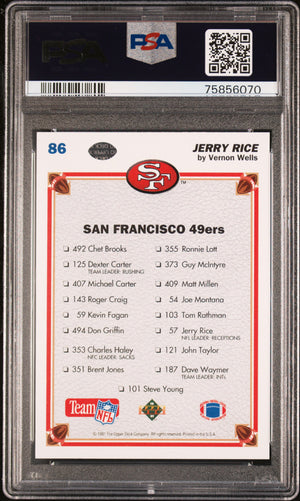 Jerry Rice 1991 Upper Deck Collectors Checklist Football Card #86 Graded PSA 10
