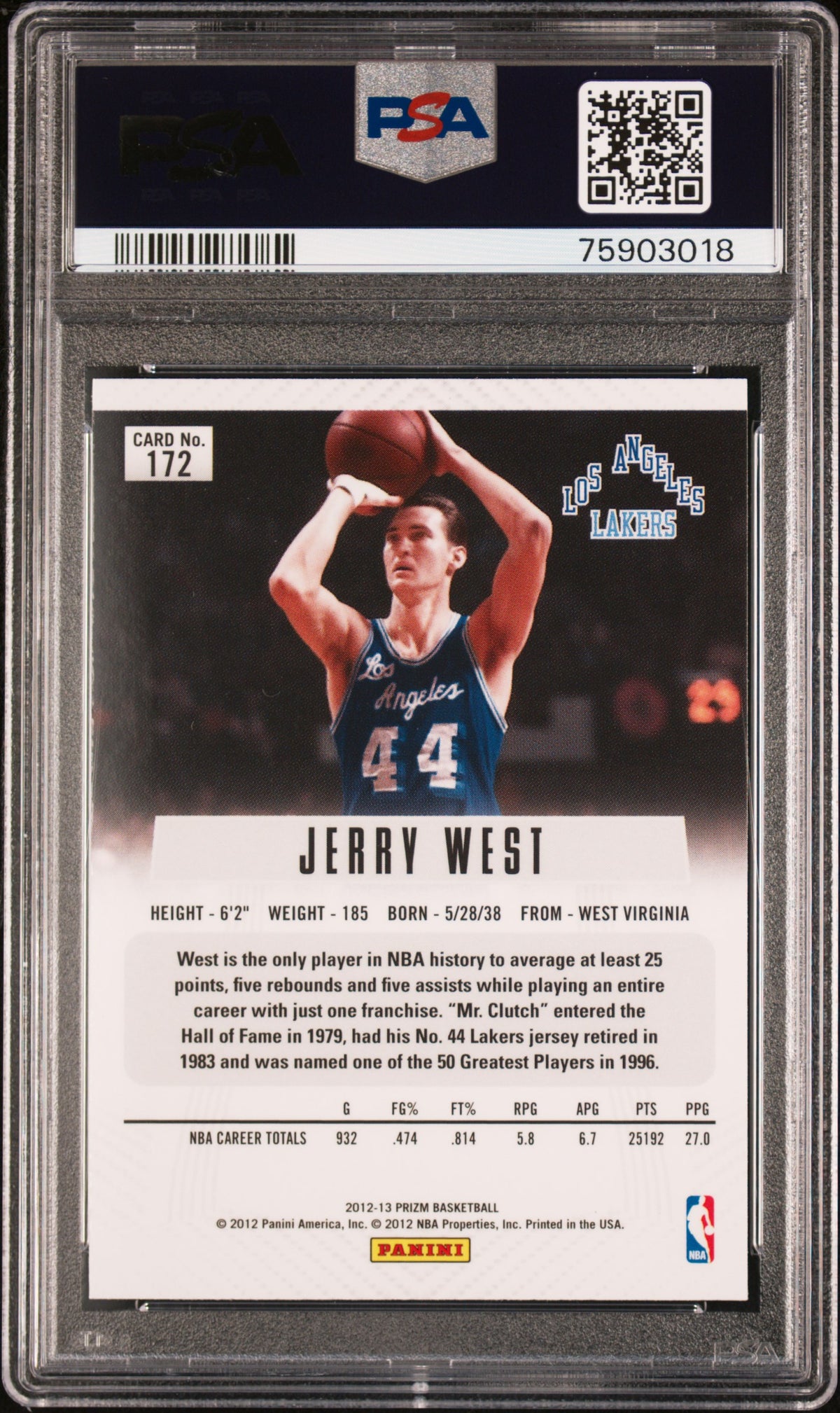 Jerry West 2012 Panini Prizm Basketball Card #172 Graded PSA 10-Powers Sports Memorabilia