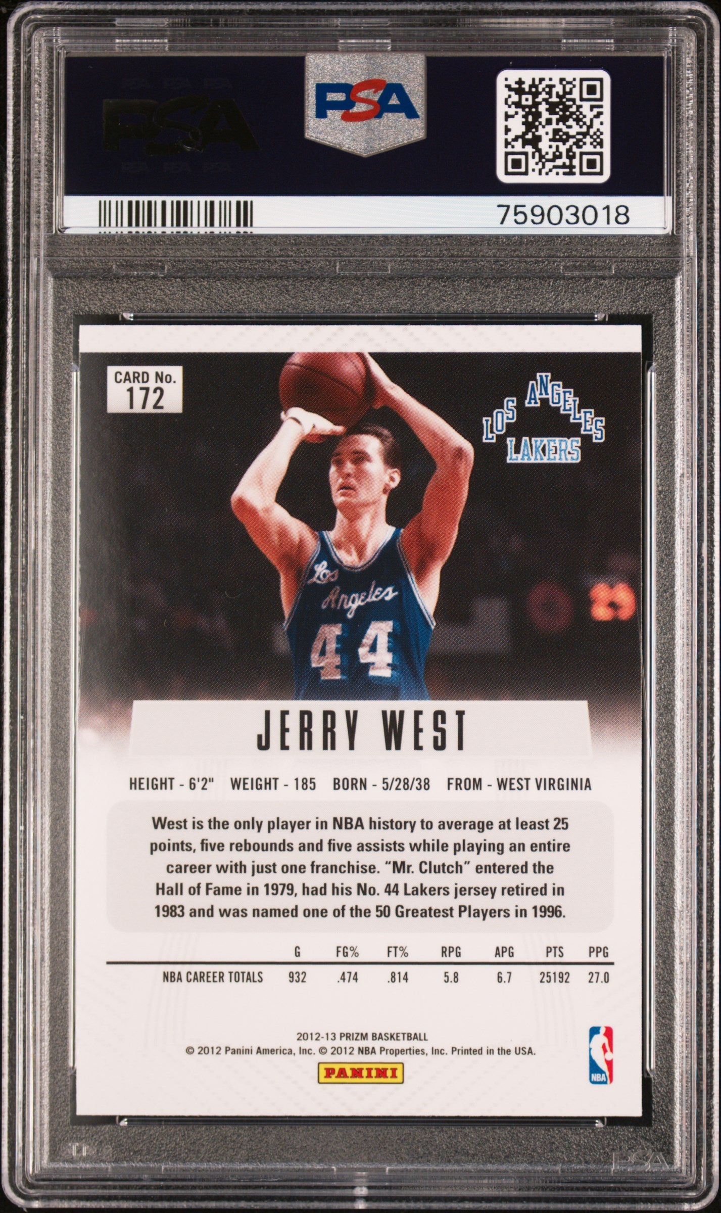 Jerry West 2012 Panini Prizm Basketball Card #172 Graded PSA 10-Powers Sports Memorabilia