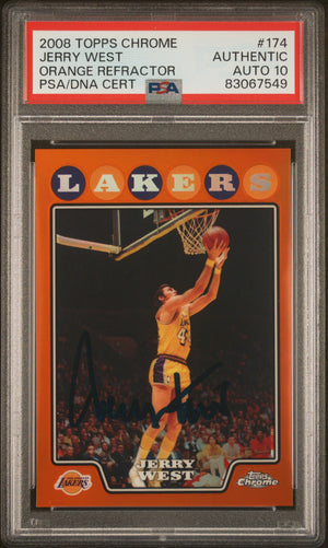 Jerry West 2008 Topps Chrome Orange Refractor Card #174 Auto PSA 10 455/499-Powers Sports Memorabilia