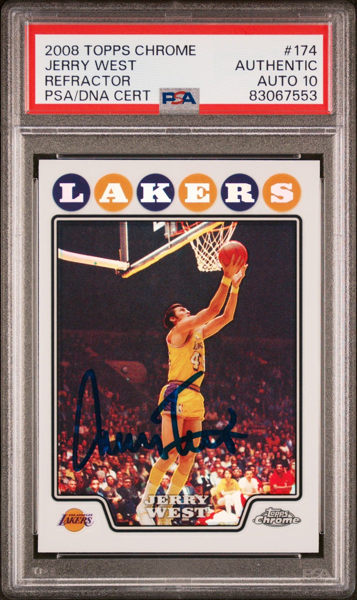Jerry West 2008 Topps Chrome Refractor Signed Card #174 Auto Graded PSA 10-Powers Sports Memorabilia