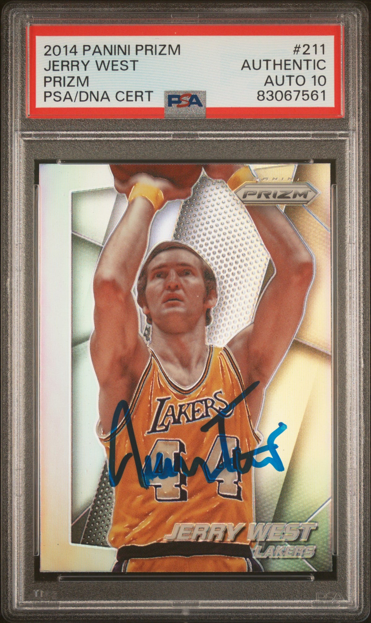 Jerry West 2014 Panini Silver Prizm Signed Card #211 Auto Graded PSA 10 83067561-Powers Sports Memorabilia