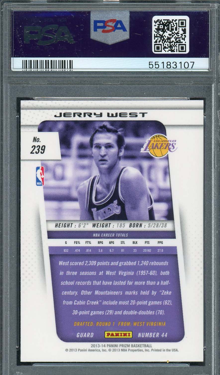 Jerry West 2013 Panini Prizm Basketball Card #239 Graded PSA 10-Powers Sports Memorabilia