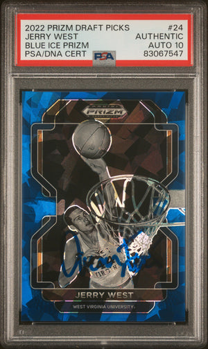 Jerry West 2022 Panini Prizm Blue Ice Signed Card #24 Auto Graded PSA 10 47/99-Powers Sports Memorabilia