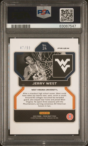 Jerry West 2022 Panini Prizm Blue Ice Signed Card #24 Auto Graded PSA 10 47/99-Powers Sports Memorabilia