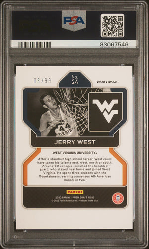 Jerry West 2022 Panini Prizm Blue Ice Signed Card #24 Auto Graded PSA 9 6/99-Powers Sports Memorabilia