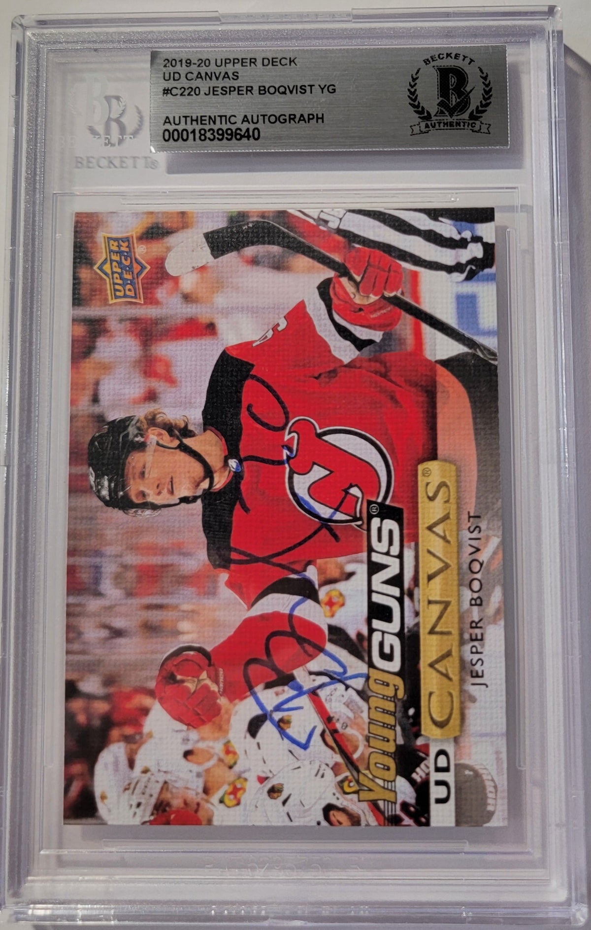 Jesper Boqvist Signed New Jersey Devils UD Young Guns Canvas Rookie Card Beckett-Powers Sports Memorabilia