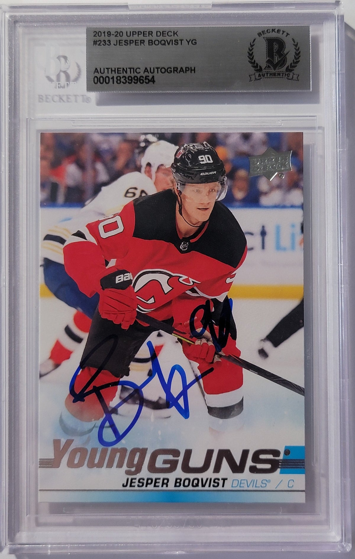 Jesper Boqvist Signed New Jersey Devils UD Young Guns Rookie Card Beckett-Powers Sports Memorabilia