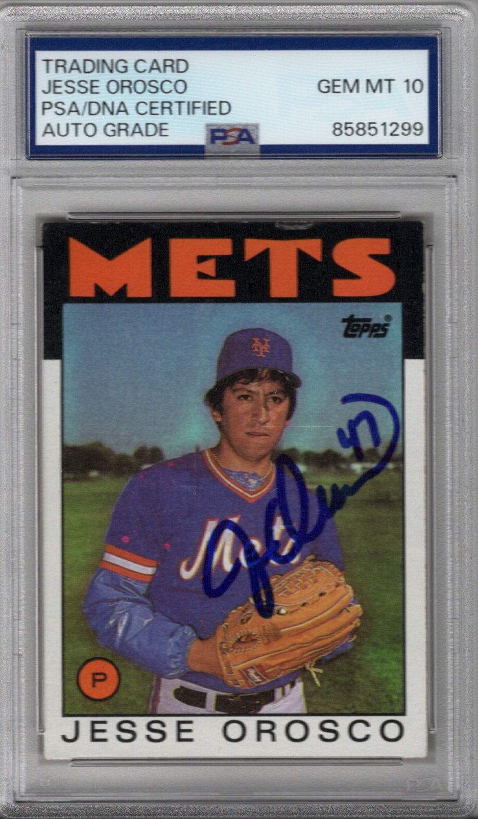 Jesse Orosco Signed New York Mets 1986 #465 Card PSA AUTO GRADE GEM MT 10-Powers Sports Memorabilia
