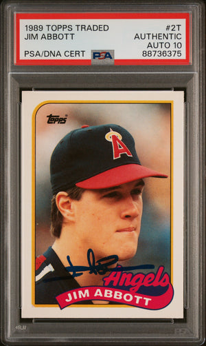 Jim Abbott 1989 Topps Traded Signed Rookie Card #2T Auto Graded PSA 10 88736375-Powers Sports Memorabilia
