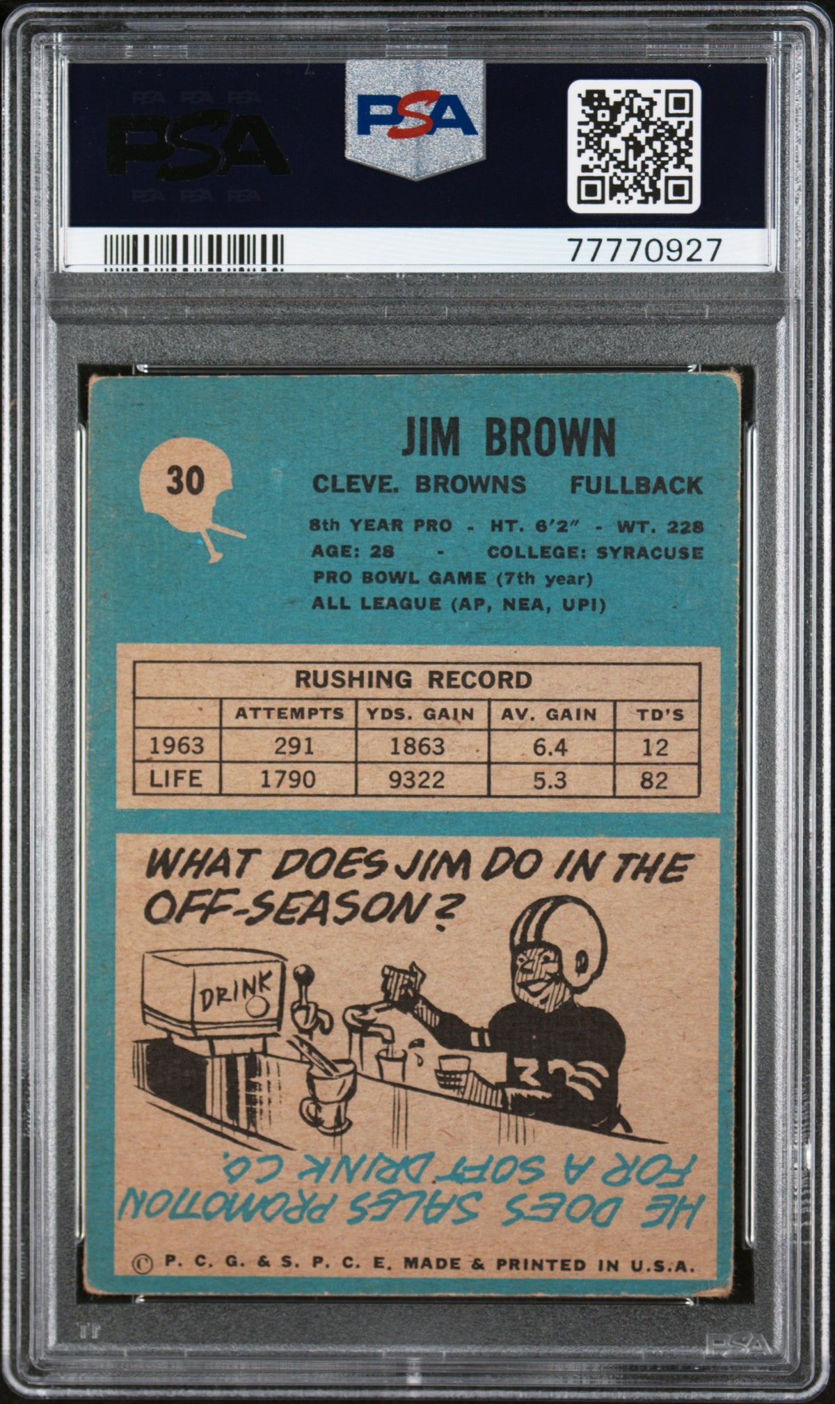 Jim Brown 1964 Philadelphia Football Card #30 Graded PSA 2 77770927-Powers Sports Memorabilia