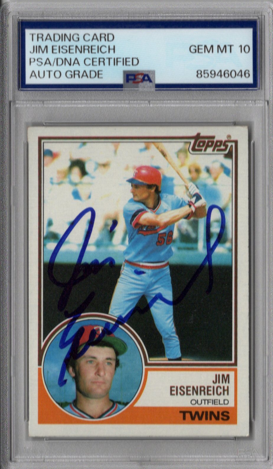 Jim Eisenreich Signed Minnesota Twins 1983 Topps #197 Rookie Card PSA AUTO GRADE GEM MT 10-Powers Sports Memorabilia