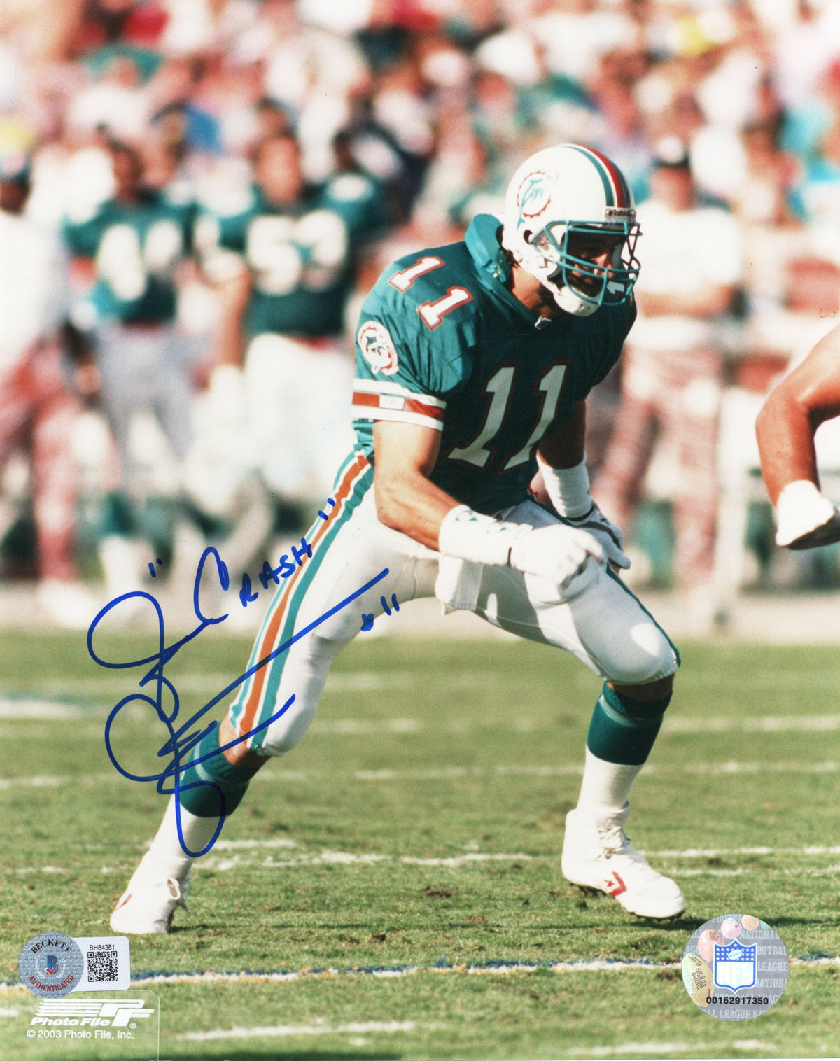 Jim Crash Jensen Signed Miami Dolphins 8x10 Photo - Beckett-Powers Sports Memorabilia