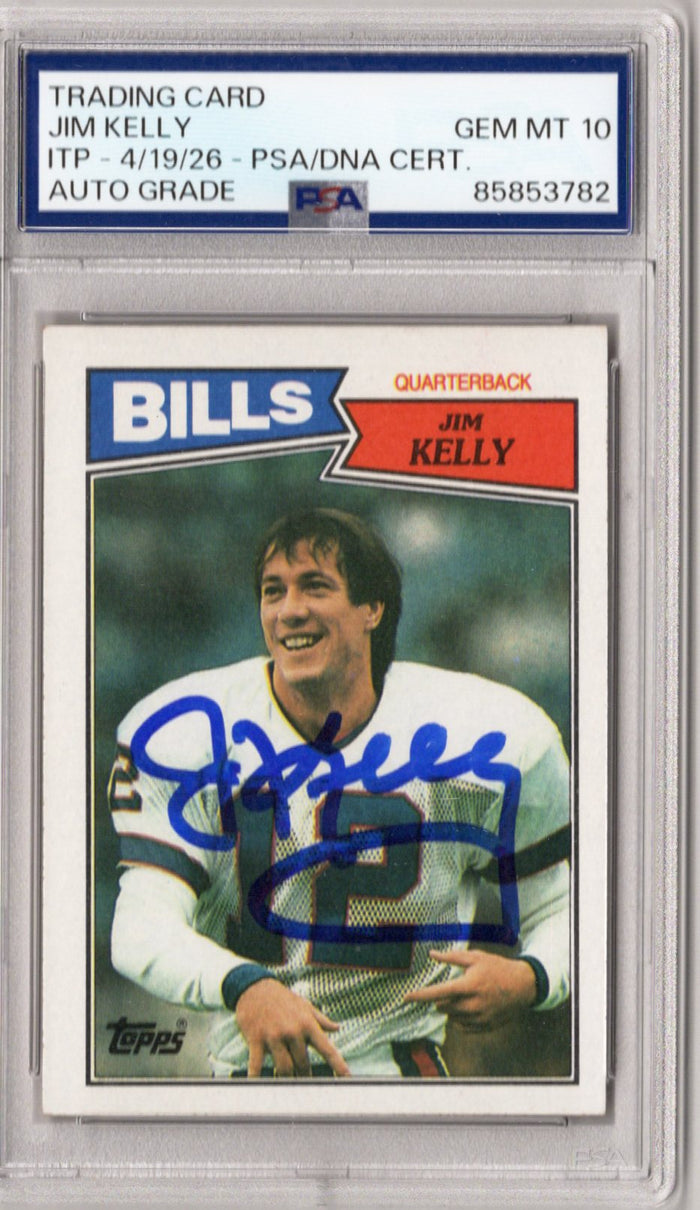 Jim Kelly Signed Buffalo Bills 1987 Topps #362 Rookie Card PSA GEM MT 10-Powers Sports Memorabilia