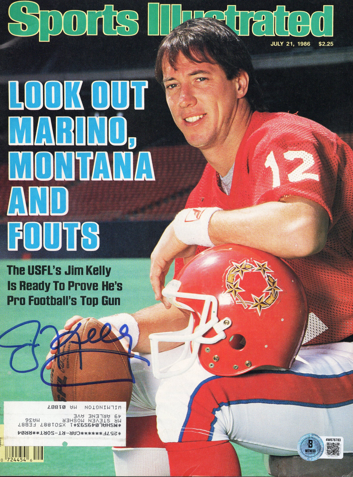 Jim Kelly Signed Buffalo Bills Sports Illustrated USFL 7/21/86 Beckett Witness-Powers Sports Memorabilia
