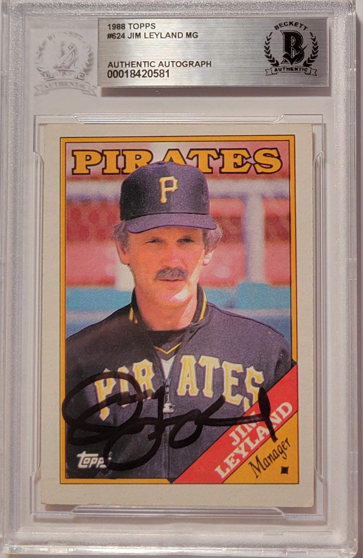 Jim Leyland Signed Pittsburgh Pirates 1988 Topps #624 Card - Beckett-Powers Sports Memorabilia