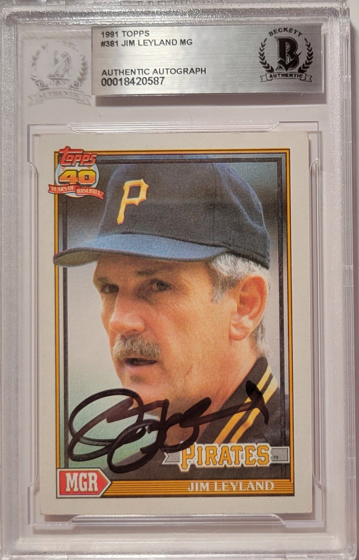 Jim Leyland Signed Pittsburgh Pirates 1991 Topps #381 Card - Beckett-Powers Sports Memorabilia