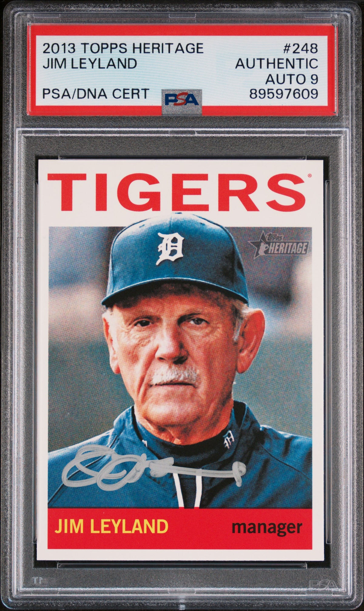 Jim Leyland 2013 Topps Heritage Signed Baseball Card #248 Auto Graded PSA 9 7609-Powers Sports Memorabilia