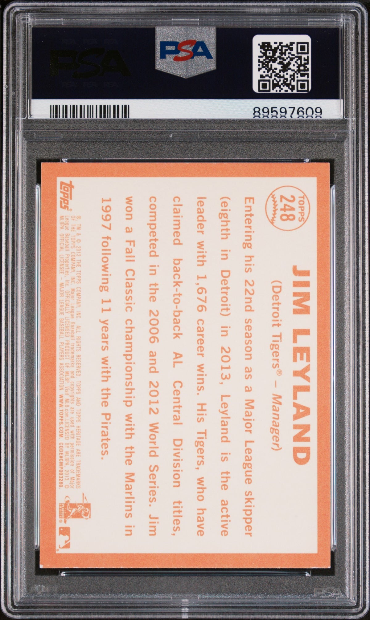 Jim Leyland 2013 Topps Heritage Signed Baseball Card #248 Auto Graded PSA 9 7609-Powers Sports Memorabilia