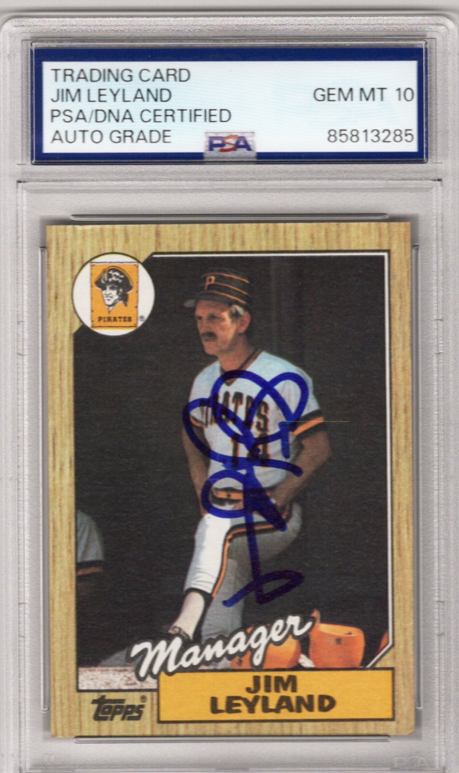 Jim Leyland Signed Pittsburgh Pirates 1987 Topps Card AUTO GRADE GEM MT 10 PSA-Powers Sports Memorabilia