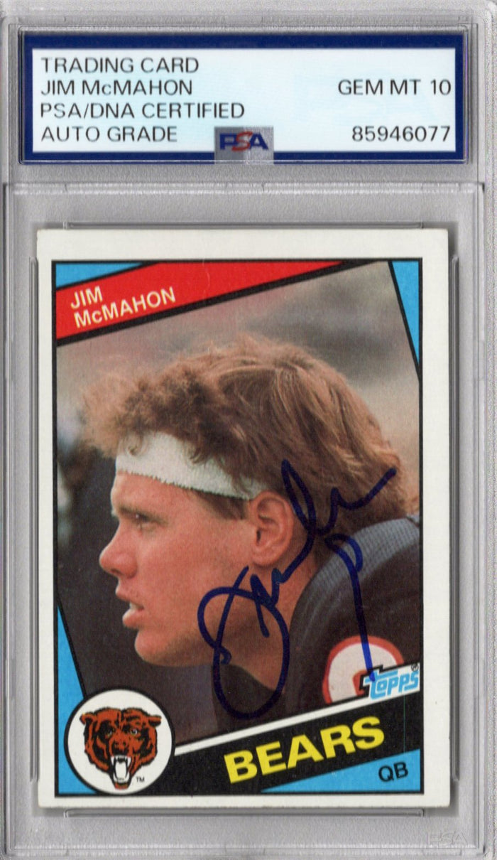 Jim McMahon Signed Chicago Bears 1984 Topps Card PSA AUTO GRADE GEM MT 10-Powers Sports Memorabilia