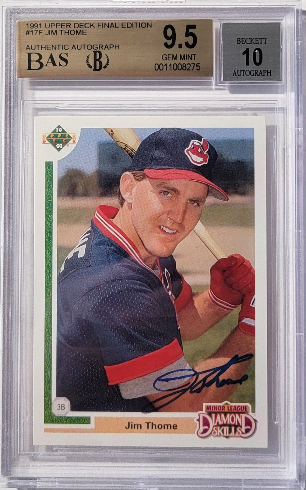 Jim Thome Signed Cleveland Indians Encapsulated 1997 Upper Deck #17F Rookie Card BAS GEM MT 9.5 AUTO 10-Powers Sports Memorabilia