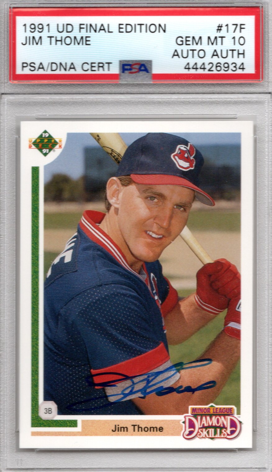 Jim Thome Signed Cleveland Indians 1991 Upper Deck #17F Rookie Card PSA GEM MT 10 AUTO AUTH-Powers Sports Memorabilia