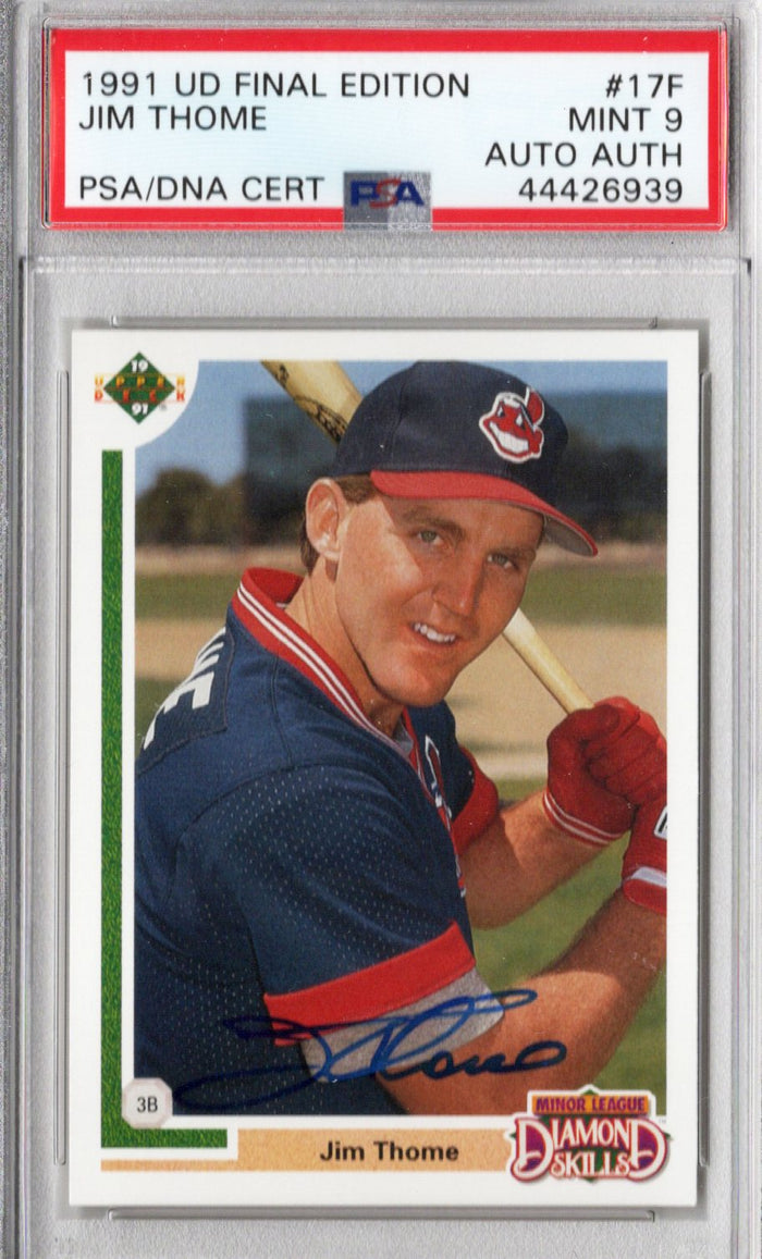 Jim Thome Signed Cleveland Indians Encapsulated 1991 Upper Deck Rookie Card PSA MINT 9 AUTO AUTH-Powers Sports Memorabilia