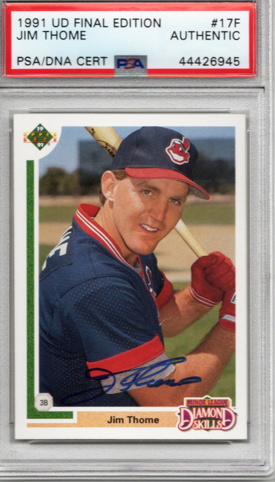 Jim Thome Signed Cleveland Indians Encapsulated 1991 Upper Deck Rookie Card PSA 44426945-Powers Sports Memorabilia
