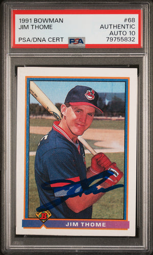 Jim Thome 1991 Bowman Signed Rookie Card #68 Auto Graded PSA 10 79755832-Powers Sports Memorabilia
