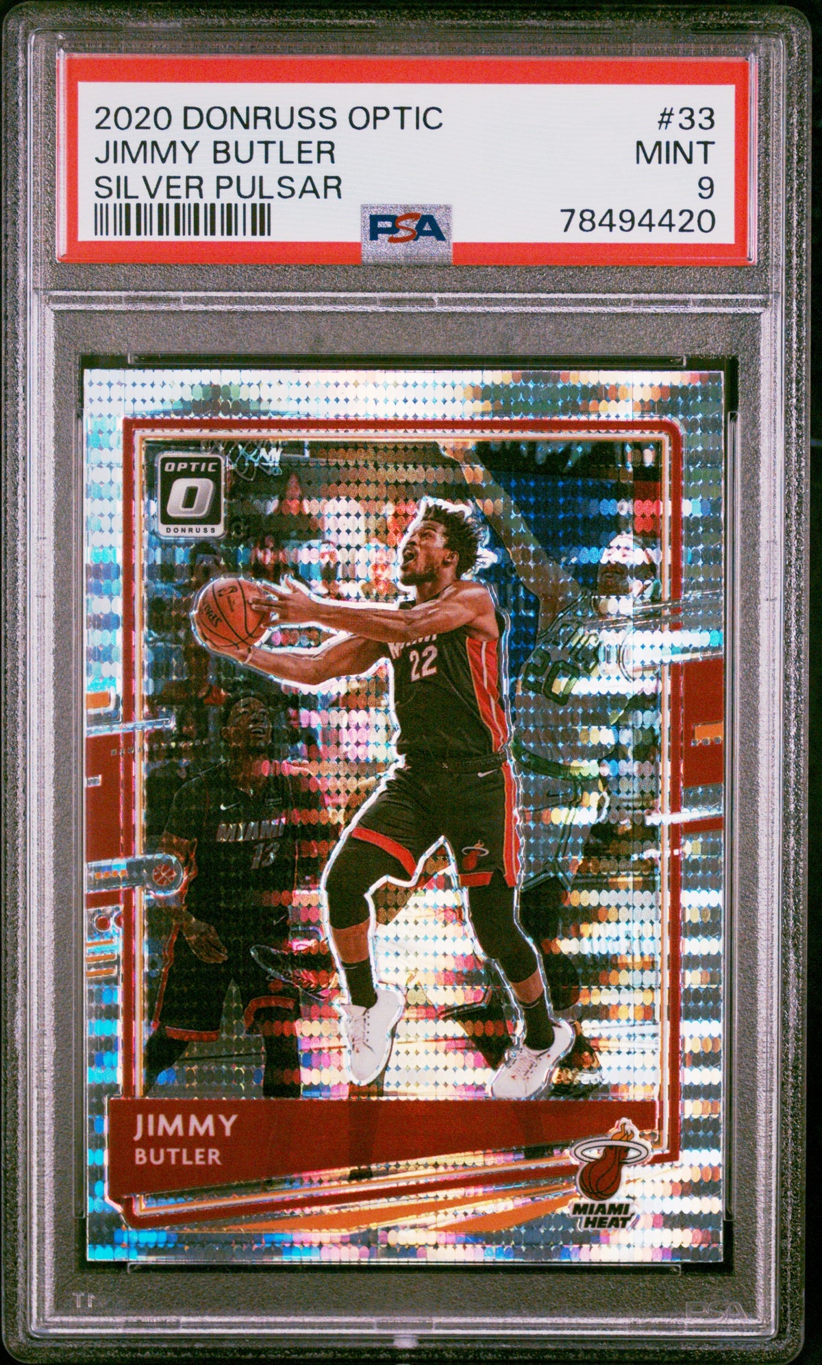 Jimmy Butler 2020 Panini Donruss Optic Silver Pulsar Basketball Card #33 PSA 9-Powers Sports Memorabilia
