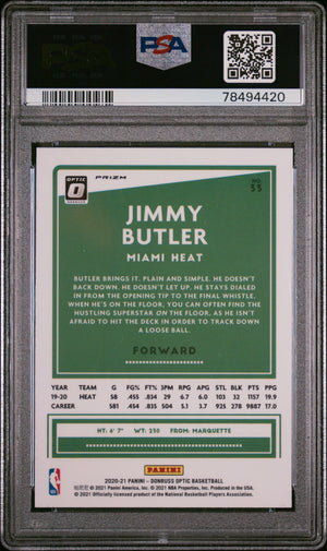 Jimmy Butler 2020 Panini Donruss Optic Silver Pulsar Basketball Card #33 PSA 9-Powers Sports Memorabilia