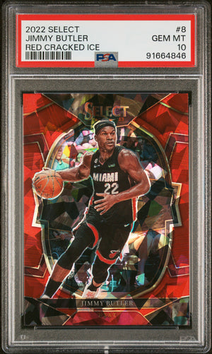 Jimmy Butler 2022 Panini Select Red Cracked Ice Basketball Card #8 Graded PSA 10-Powers Sports Memorabilia