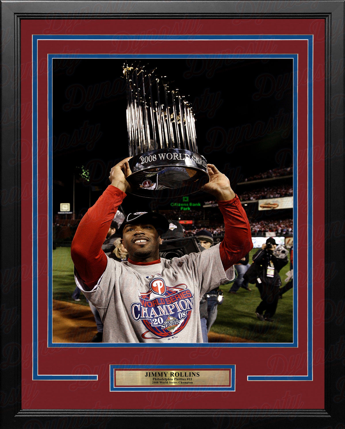 Jimmy Rollins 2008 World Series Trophy Philadelphia Phillies Framed Baseball Display Photo-Powers Sports Memorabilia