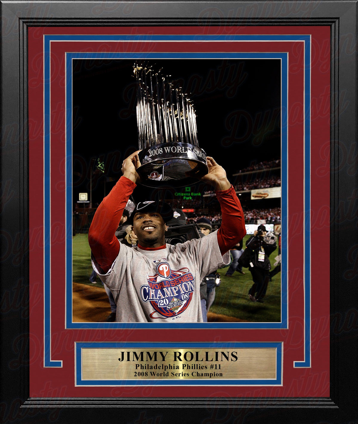 Jimmy Rollins 2008 World Series Trophy Philadelphia Phillies Framed Baseball Display Photo-Powers Sports Memorabilia