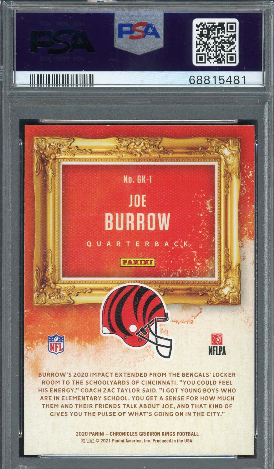 Joe Burrow 2020 Panini Chronicles Gridiron Kings Rookie Card #GK1 Graded PSA 10-Powers Sports Memorabilia