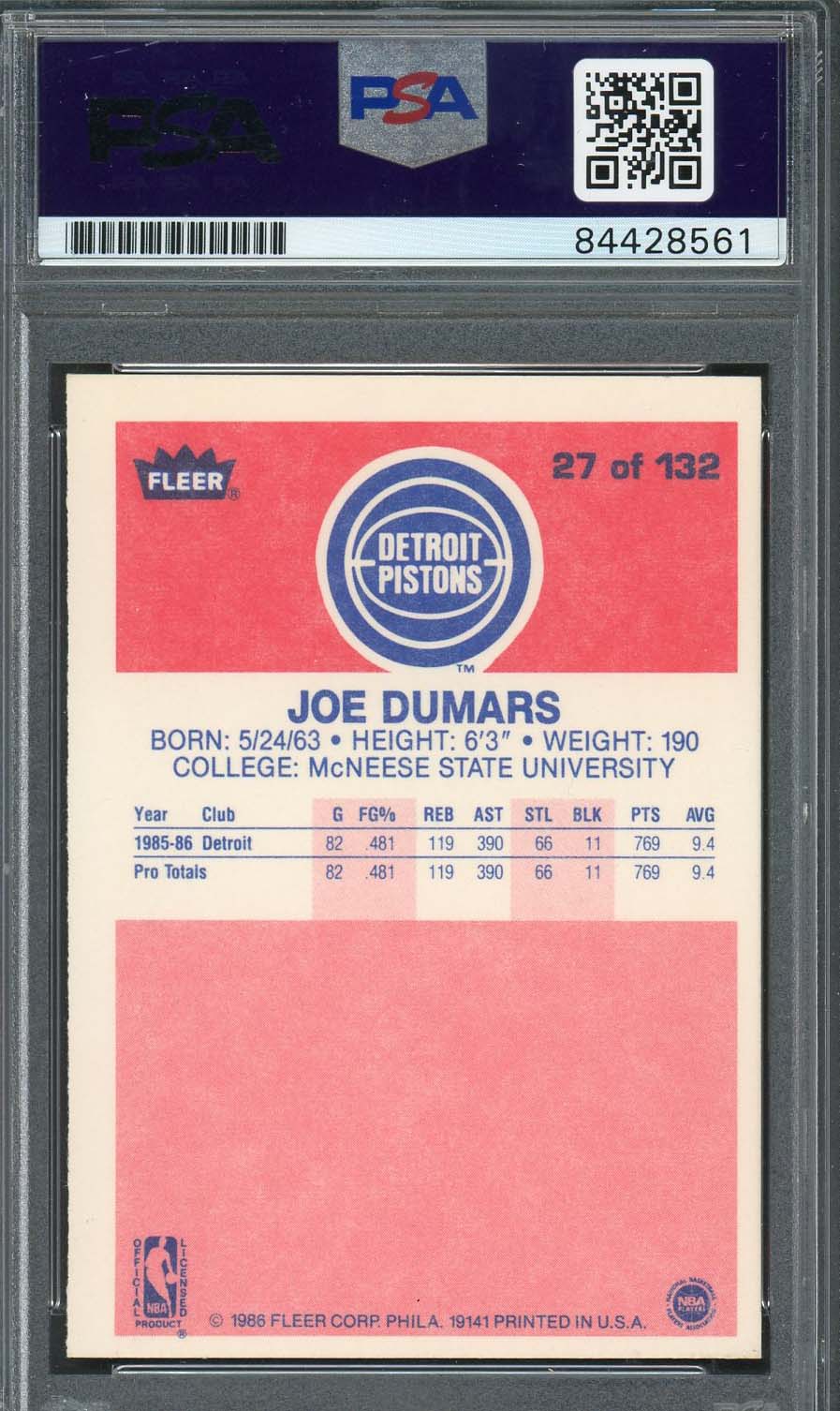 Joe Dumars Autographed 1986 Fleer HOF 2006 Signed Rookie Card #27 PSA DNA C-Powers Sports Memorabilia