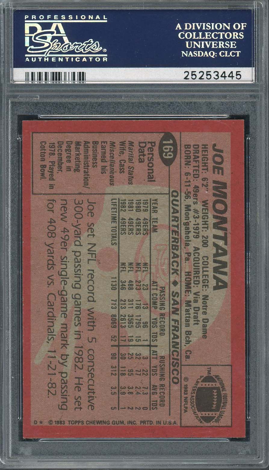Joe Montana 1983 Topps Football Card #169 Graded PSA 8-Powers Sports Memorabilia