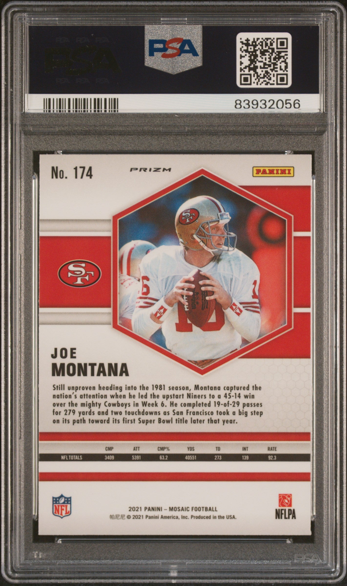 Joe Montana 2021 Panini Mosaic Reactive Yellow Football Card #174 Graded PSA 10-Powers Sports Memorabilia
