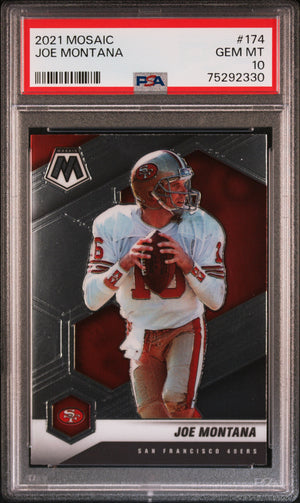 Joe Montana 2021 Panini Mosaic Football Card #174 Graded PSA 10-Powers Sports Memorabilia