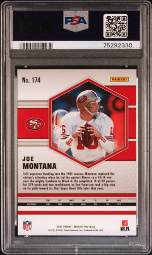 Joe Montana 2021 Panini Mosaic Football Card #174 Graded PSA 10-Powers Sports Memorabilia