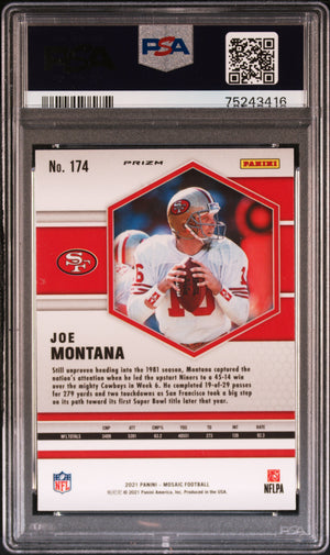 Joe Montana 2021 Panini Mosaic Reactive Orange Football Card #174 Graded PSA 10-Powers Sports Memorabilia