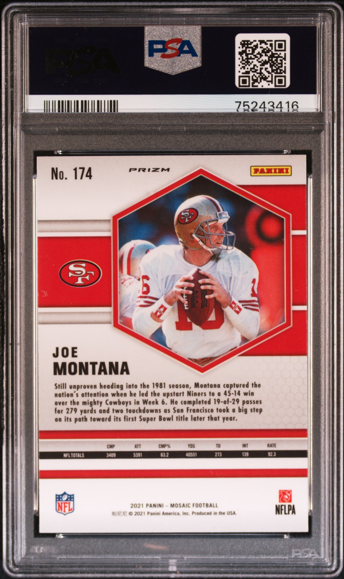 Joe Montana 2021 Panini Mosaic Réactif Orange Football Carte #174 Classé PSA 10