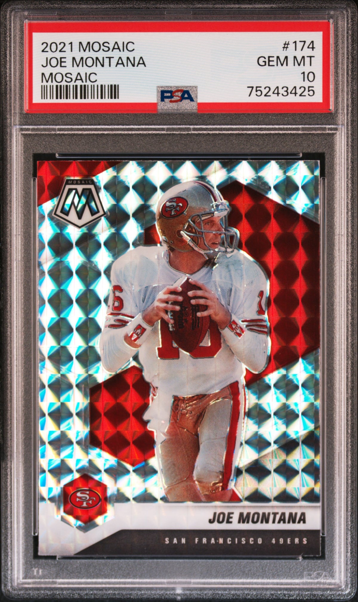Joe Montana 2021 Panini Mosaic Silver Prizm Football Card #174 Graded PSA 10-Powers Sports Memorabilia