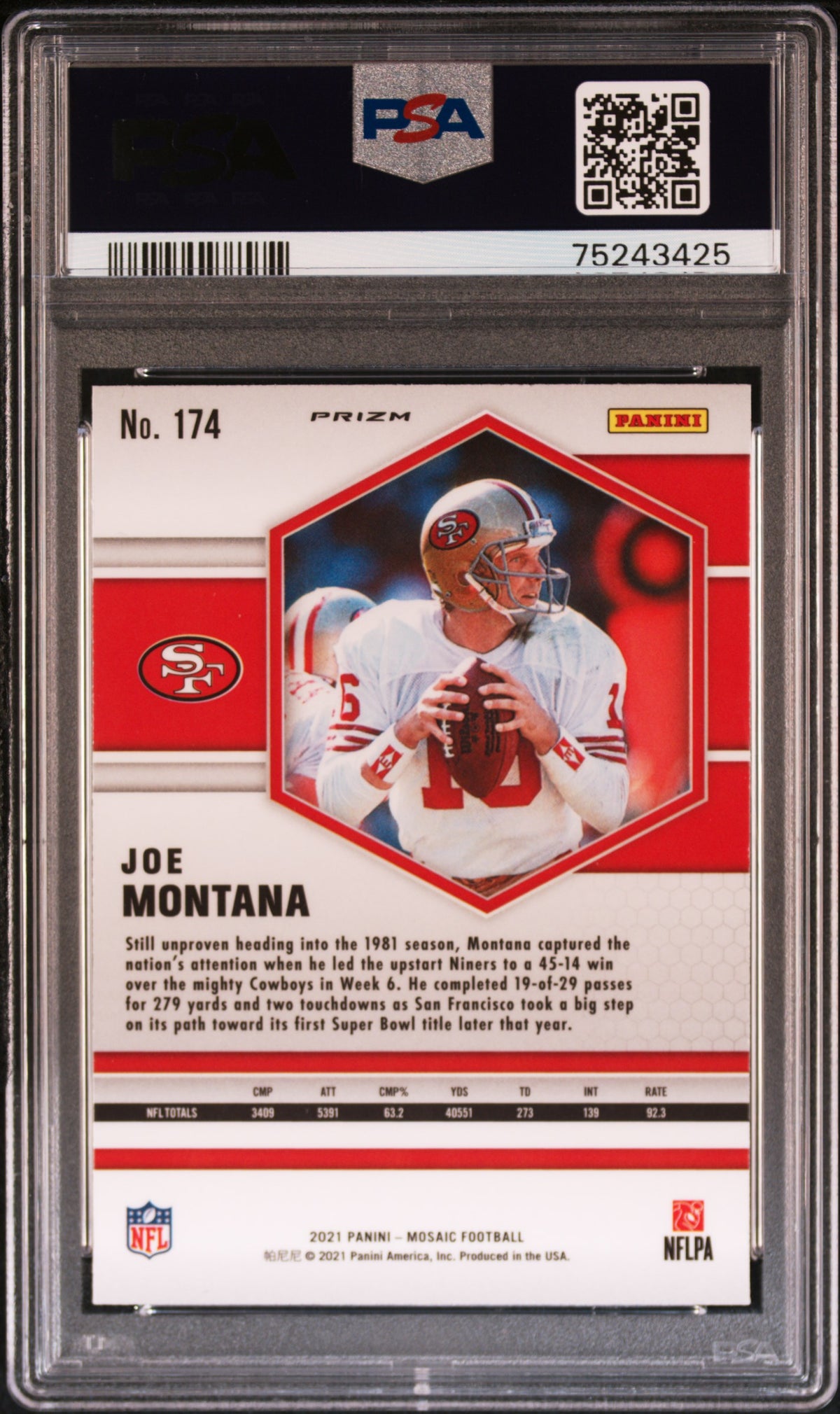 Joe Montana 2021 Panini Mosaic Silver Prizm Football Card #174 Graded PSA 10-Powers Sports Memorabilia