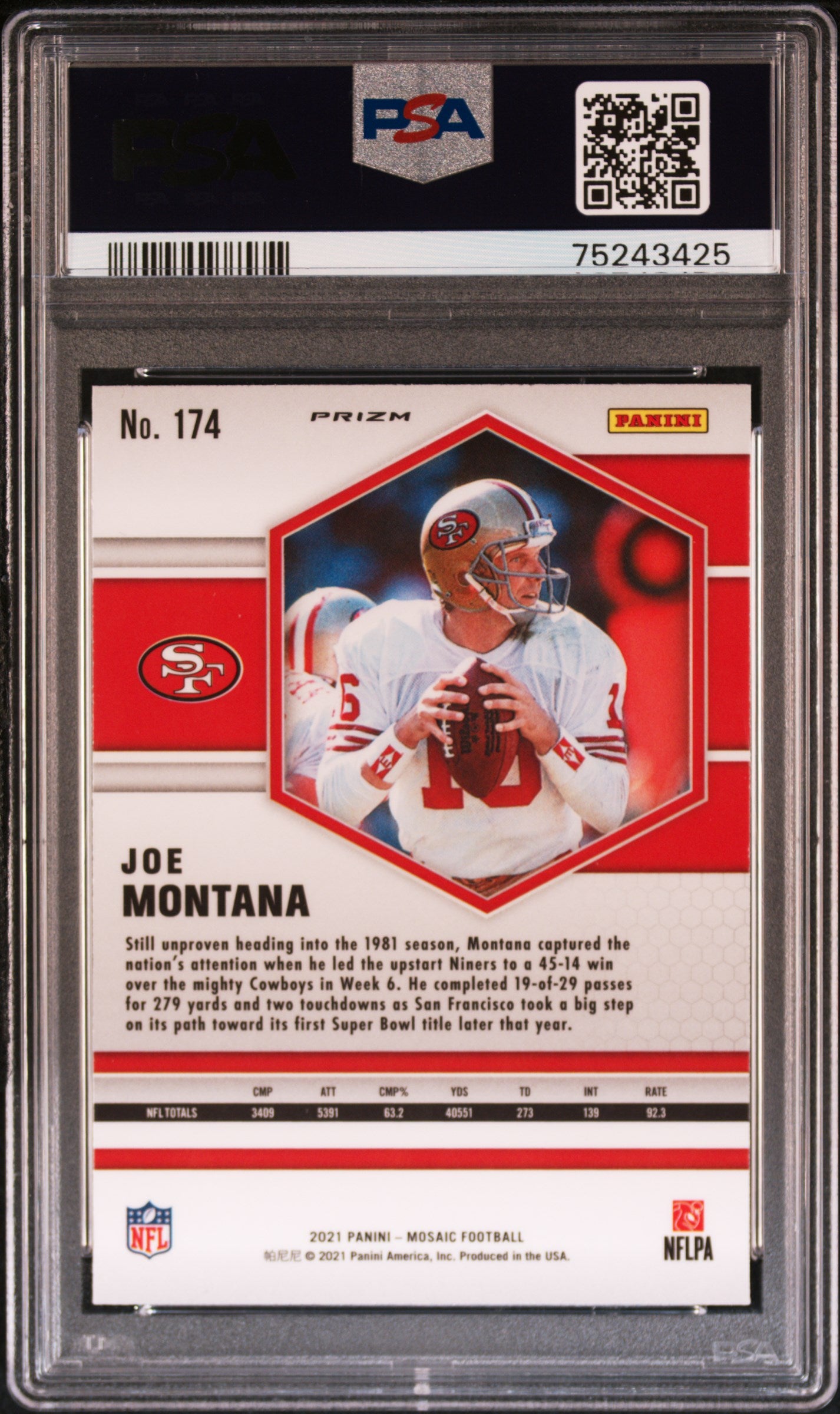 Joe Montana 2021 Panini Mosaic Silver Prizm Football Card #174 Graded PSA 10-Powers Sports Memorabilia