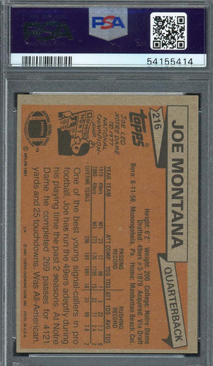 Joe Montana 1981 Topps Football Rookie Card #216 Graded PSA 5-Powers Sports Memorabilia